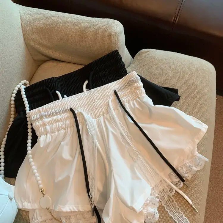 Women's Denim Shorts With Lace Splicing Detail Pockets With Belt Loops Urban Street Style - SN Wigs & More