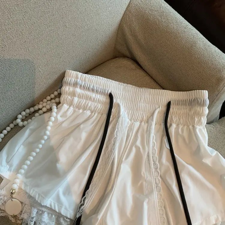 Women's Denim Shorts With Lace Splicing Detail Pockets With Belt Loops Urban Street Style - SN Wigs & More
