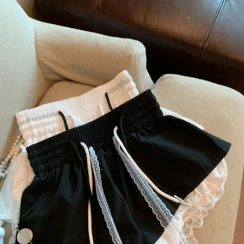 Women's Denim Shorts With Lace Splicing Detail Pockets With Belt Loops Urban Street Style - SN Wigs & More