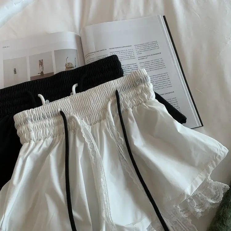 Women's Denim Shorts With Lace Splicing Detail Pockets With Belt Loops Urban Street Style - SN Wigs & More
