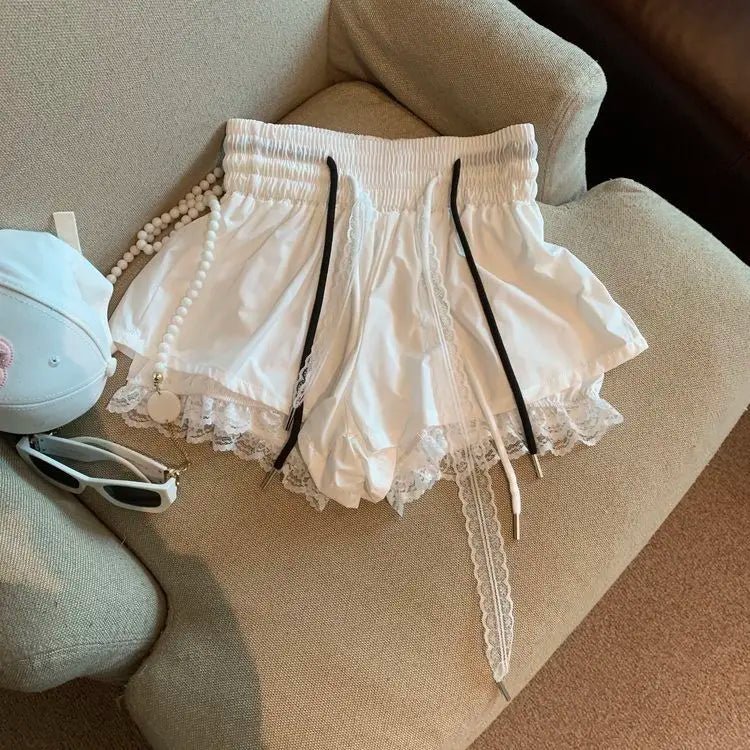 Women's Denim Shorts With Lace Splicing Detail Pockets With Belt Loops Urban Street Style - SN Wigs & More