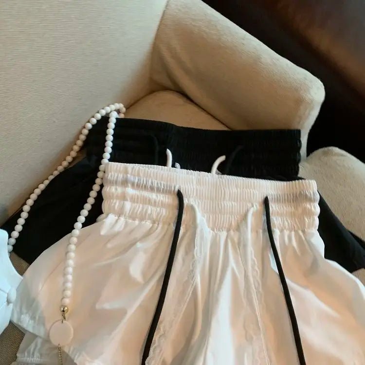 Women's Denim Shorts With Lace Splicing Detail Pockets With Belt Loops Urban Street Style - SN Wigs & More