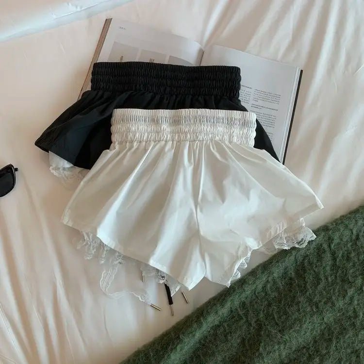 Women's Denim Shorts With Lace Splicing Detail Pockets With Belt Loops Urban Street Style - SN Wigs & More