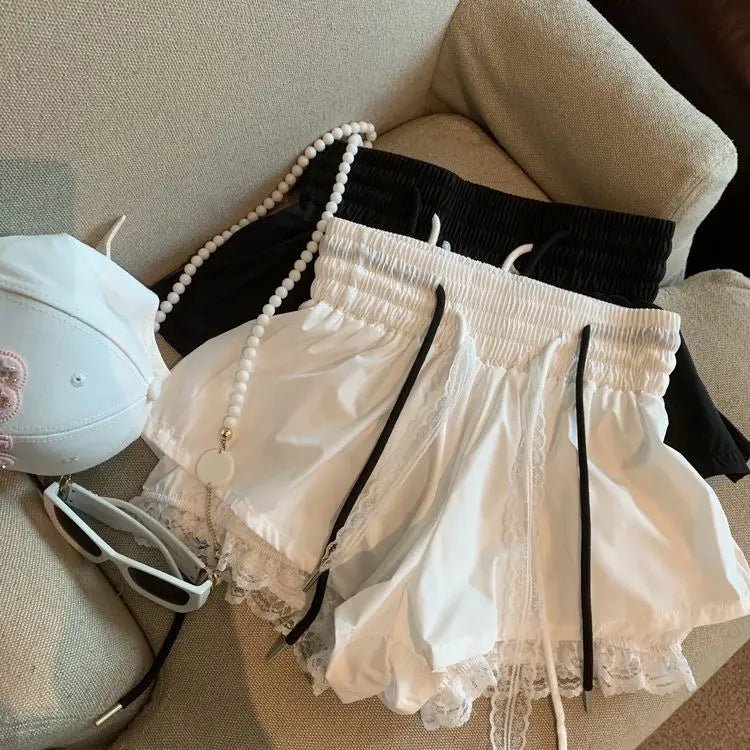 Women's Denim Shorts With Lace Splicing Detail Pockets With Belt Loops Urban Street Style - SN Wigs & More