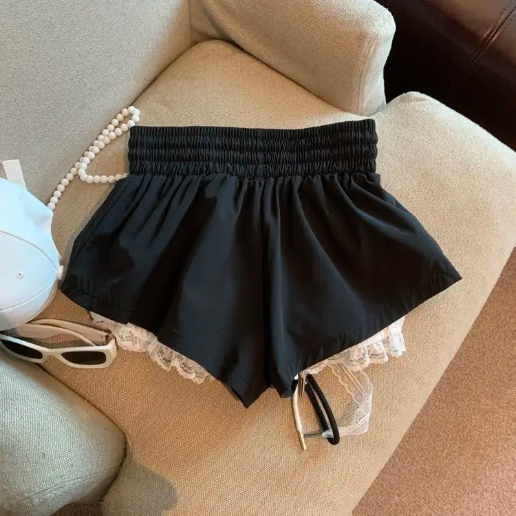 Women's Denim Shorts With Lace Splicing Detail Pockets With Belt Loops Urban Street Style - SN Wigs & More