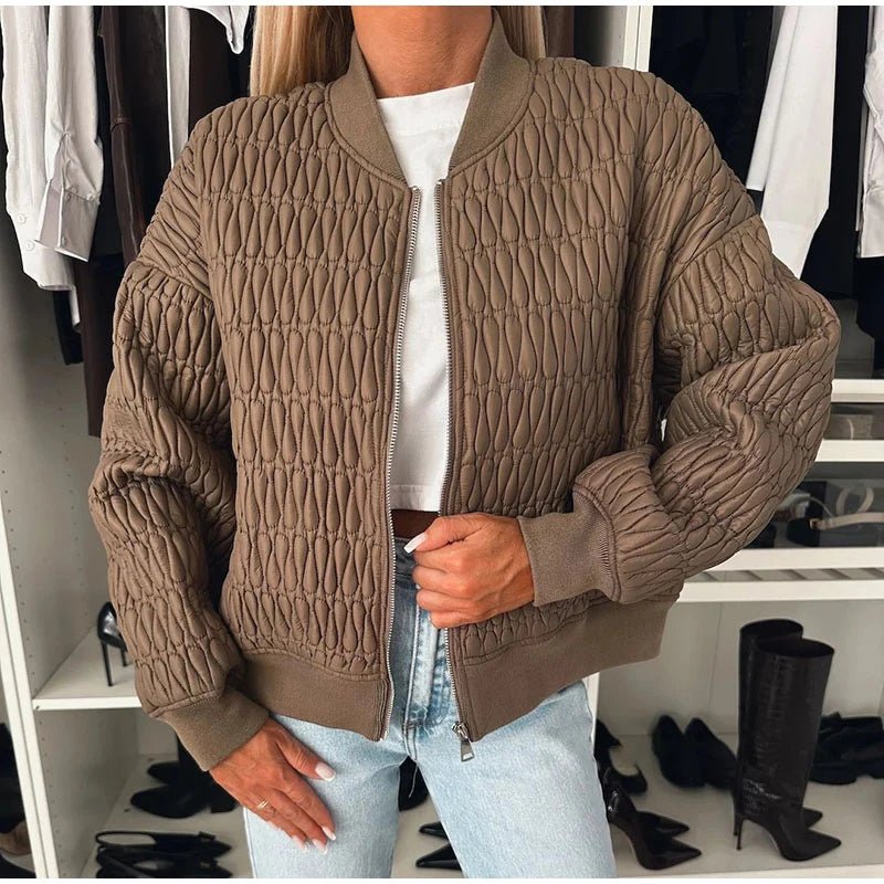 Women’s Down Coat Checkered Pattern Stand Collar Insulated Casual Winter Outerwear - SN Wigs & More