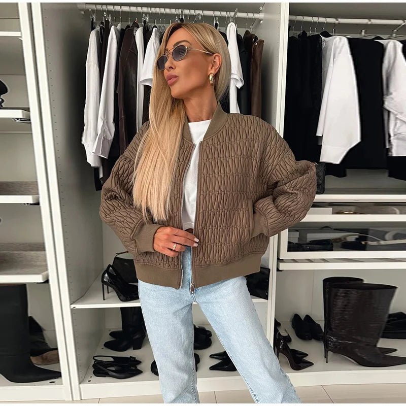 Women’s Down Coat Checkered Pattern Stand Collar Insulated Casual Winter Outerwear - SN Wigs & More