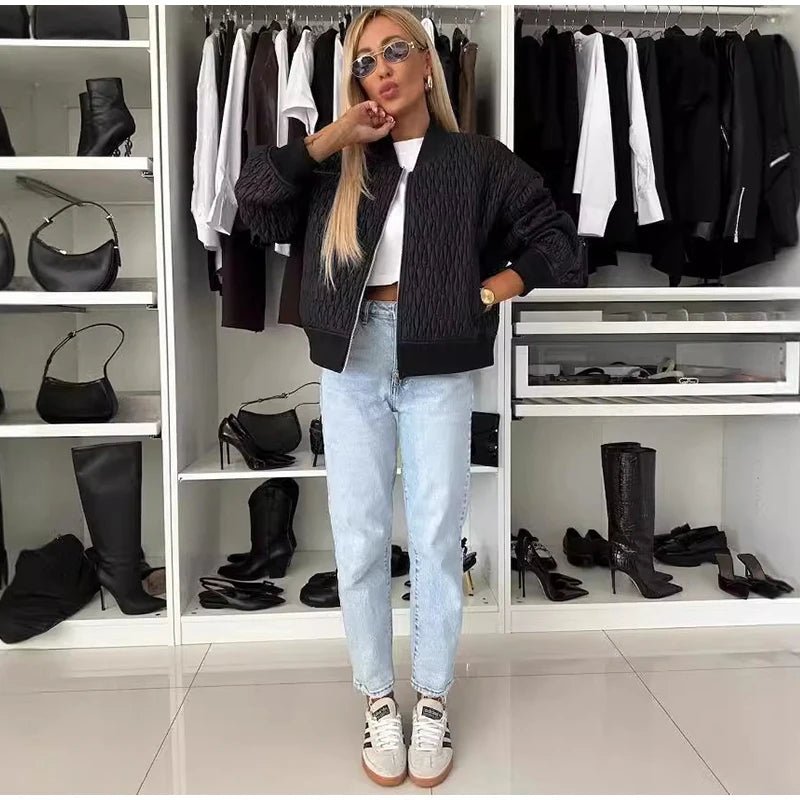 Women’s Down Coat Checkered Pattern Stand Collar Insulated Casual Winter Outerwear - SN Wigs & More