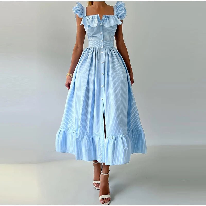 Women's Dress - V - Neck Draped Front - Ankle - Length Chiffon Summer Party Look For Every Celebration - SN Wigs & More