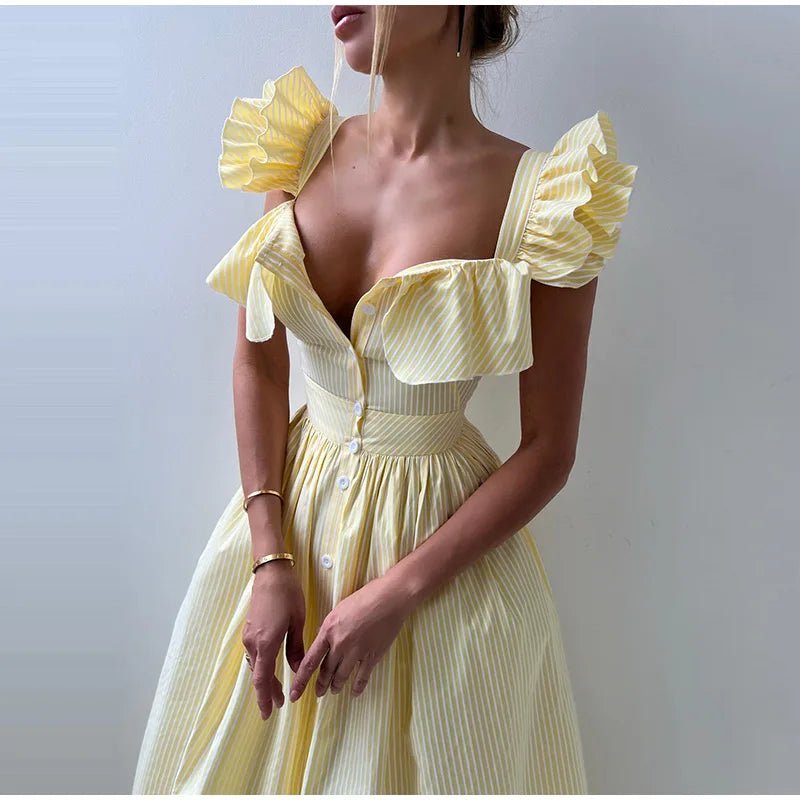 Women's Dress - V - Neck Draped Front - Ankle - Length Chiffon Summer Party Look For Every Celebration - SN Wigs & More