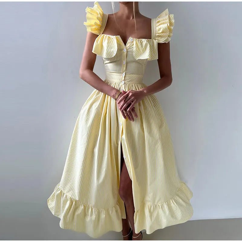 Women's Dress - V - Neck Draped Front - Ankle - Length Chiffon Summer Party Look For Every Celebration - SN Wigs & More
