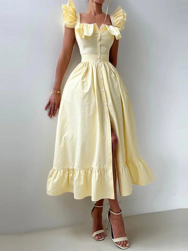 Women's Dress - V - Neck Draped Front - Ankle - Length Chiffon Summer Party Look For Every Celebration - SN Wigs & More