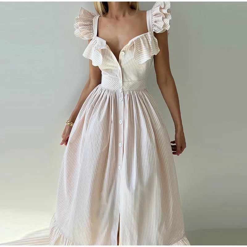 Women's Dress - V - Neck Draped Front - Ankle - Length Chiffon Summer Party Look For Every Celebration - SN Wigs & More