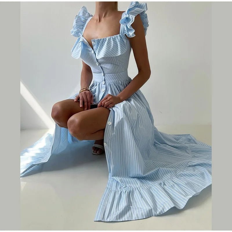Women's Dress - V - Neck Draped Front - Ankle - Length Chiffon Summer Party Look For Every Celebration - SN Wigs & More