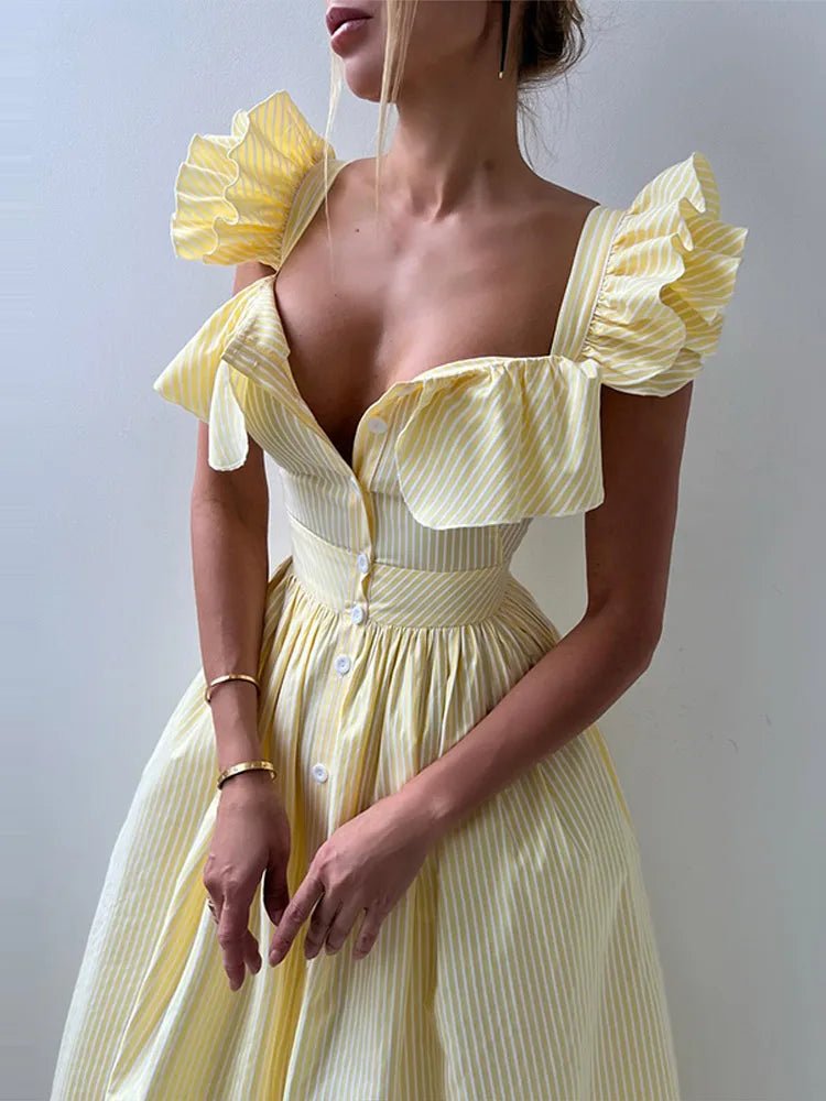 Women's Dress - V - Neck Draped Front - Ankle - Length Chiffon Summer Party Look For Every Celebration - SN Wigs & More