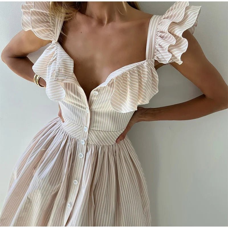 Women's Dress - V - Neck Draped Front - Ankle - Length Chiffon Summer Party Look For Every Celebration - SN Wigs & More