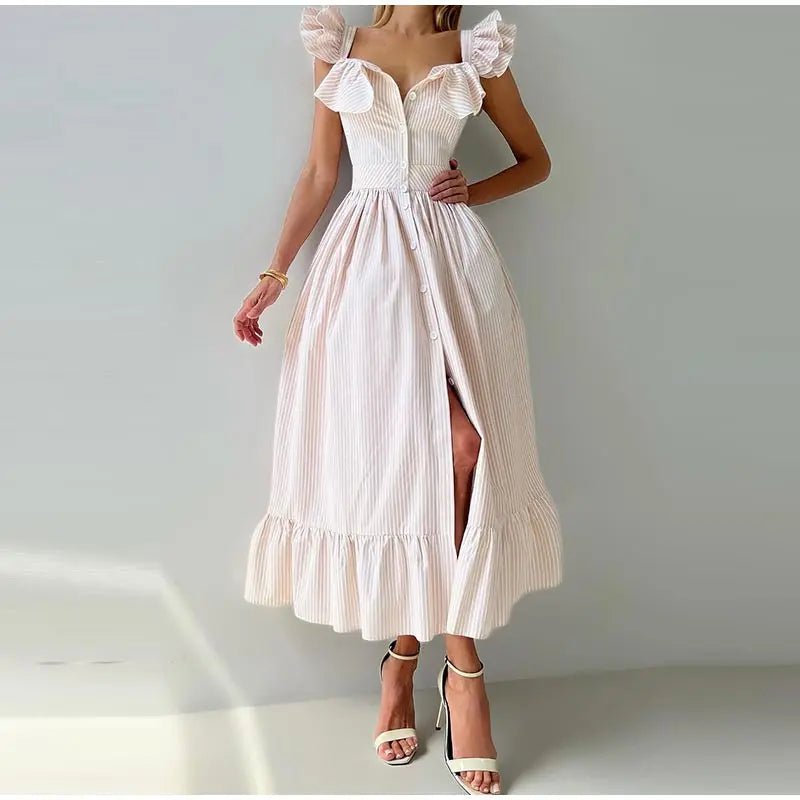 Women's Dress - V - Neck Draped Front - Ankle - Length Chiffon Summer Party Look For Every Celebration - SN Wigs & More