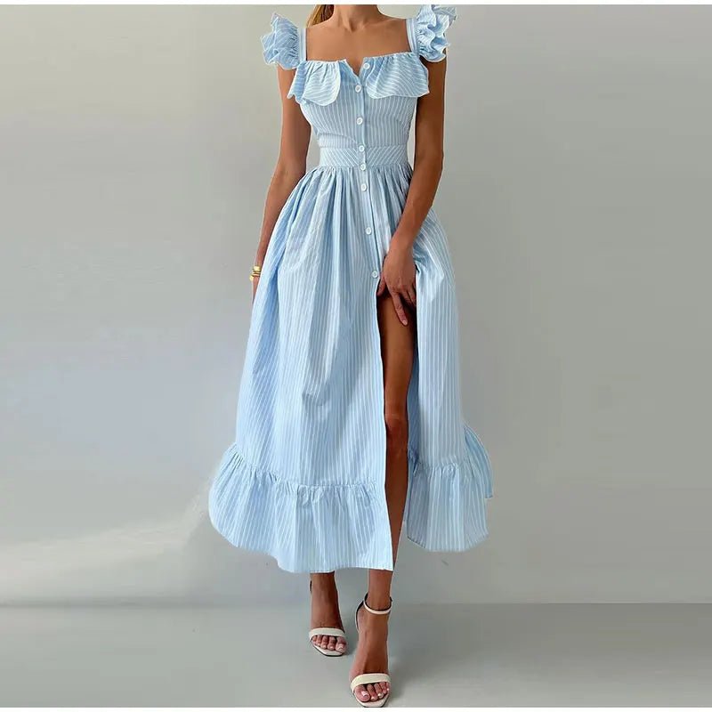 Women's Dress - V - Neck Draped Front - Ankle - Length Chiffon Summer Party Look For Every Celebration - SN Wigs & More