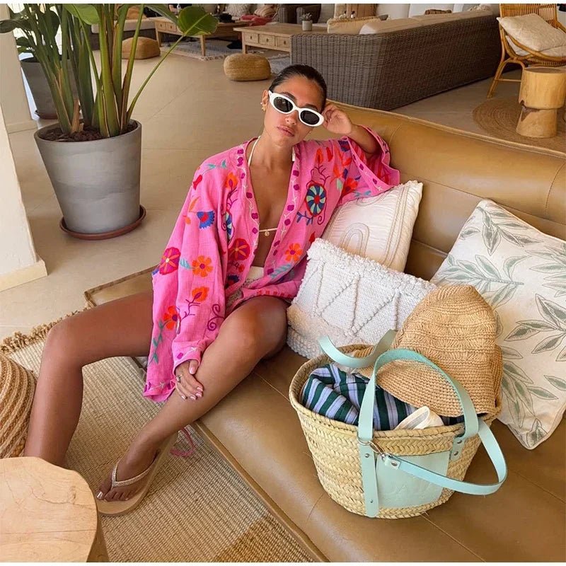 Women's Embroidered Print Jacket With V - Neck And Lace Up Details – Streetwear - SN Wigs & More