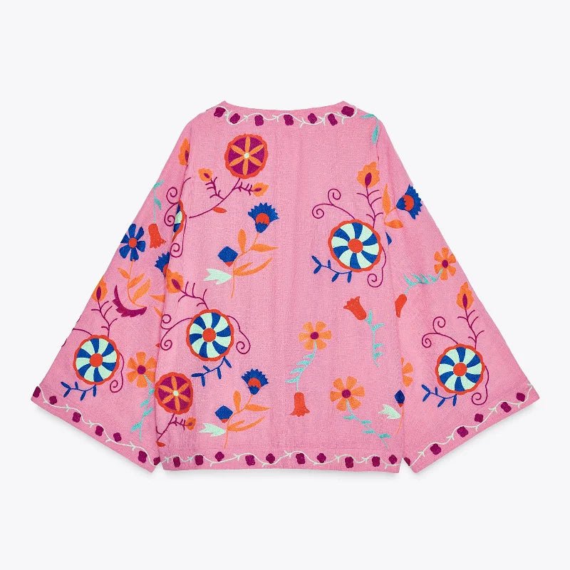 Women's Embroidered Print Jacket With V - Neck And Lace Up Details – Streetwear - SN Wigs & More