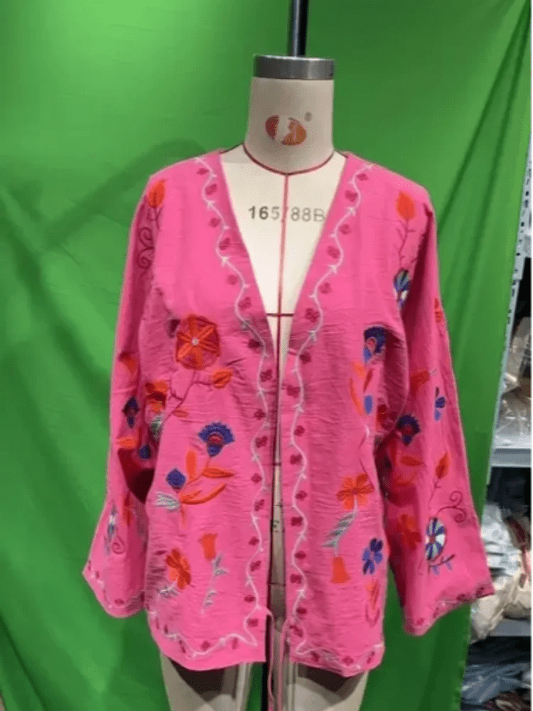 Women's Embroidered Print Jacket With V - Neck And Lace Up Details – Streetwear - SN Wigs & More