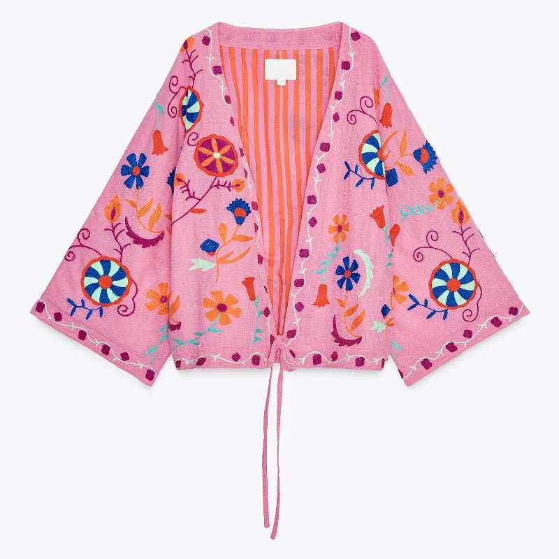 Women's Embroidered Print Jacket With V - Neck And Lace Up Details – Streetwear - SN Wigs & More