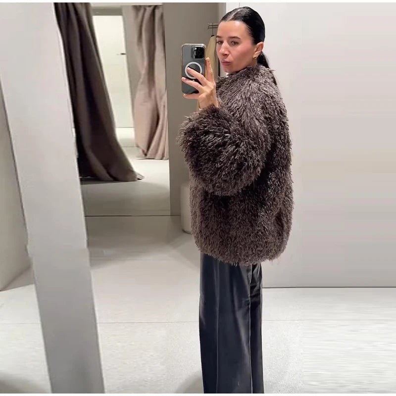 Women’s Fur Coat + Elegant Open Collar With Thick Plush Lining + Vintage Winter Style - SN Wigs & More