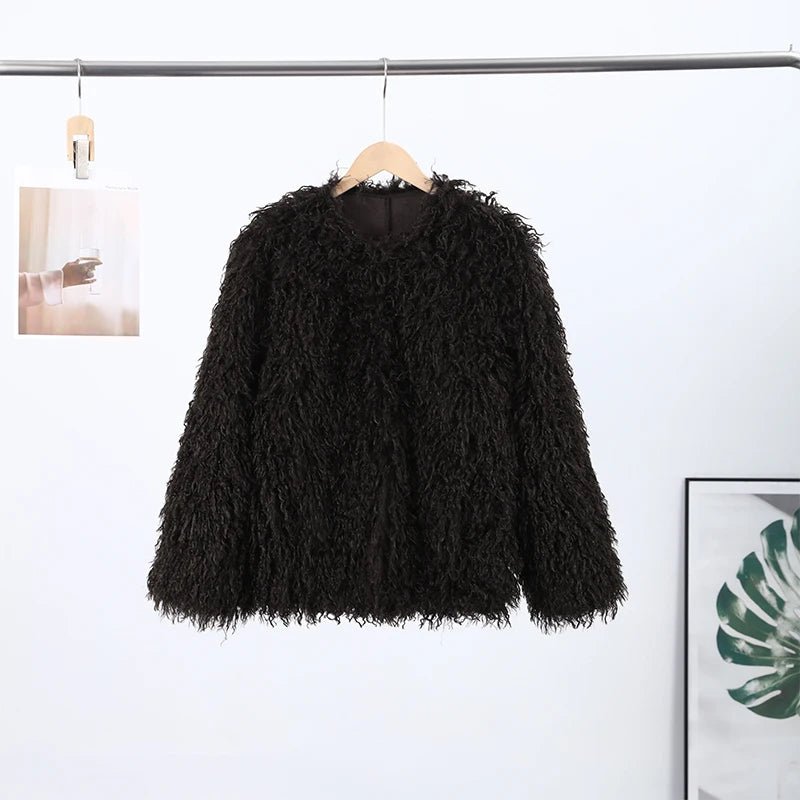 Women’s Fur Coat + Elegant Open Collar With Thick Plush Lining + Vintage Winter Style - SN Wigs & More