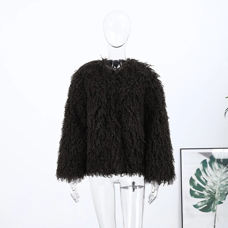 Women’s Fur Coat + Elegant Open Collar With Thick Plush Lining + Vintage Winter Style - SN Wigs & More