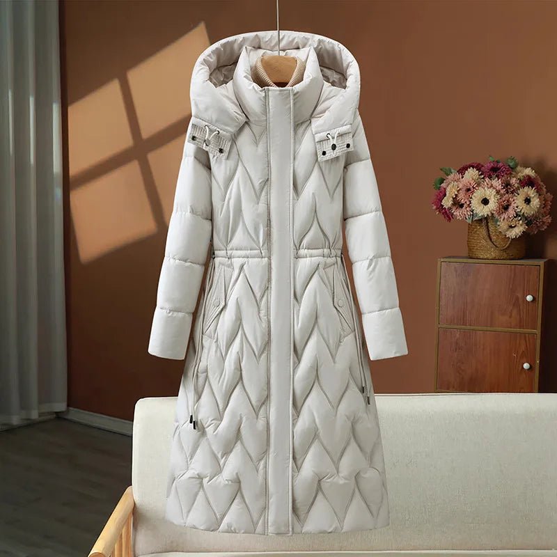 Women's Hooded Long Parka Coat Single Breasted Stand Collar Casual Winter Office Style - SN Wigs & More