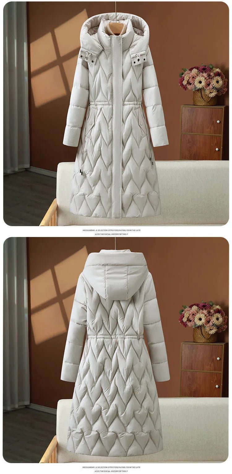 Women's Hooded Long Parka Coat Single Breasted Stand Collar Casual Winter Office Style - SN Wigs & More