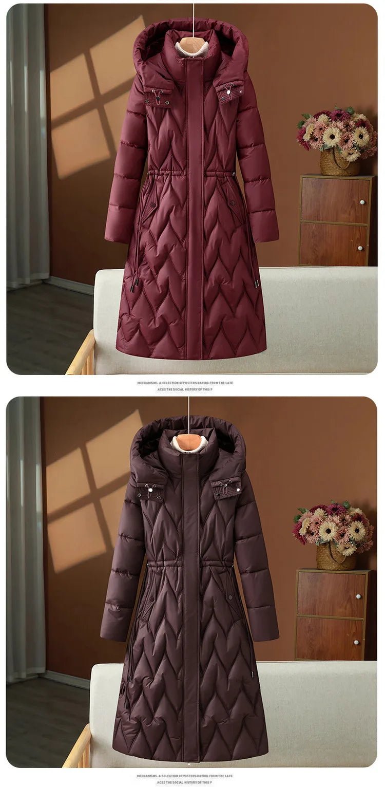 Women's Hooded Long Parka Coat Single Breasted Stand Collar Casual Winter Office Style - SN Wigs & More