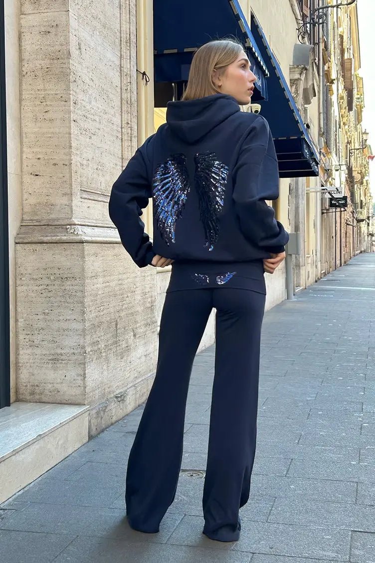 Women's Hoodie Set With Sequin Wings Casual Chic Two Piece - SN Wigs & More
