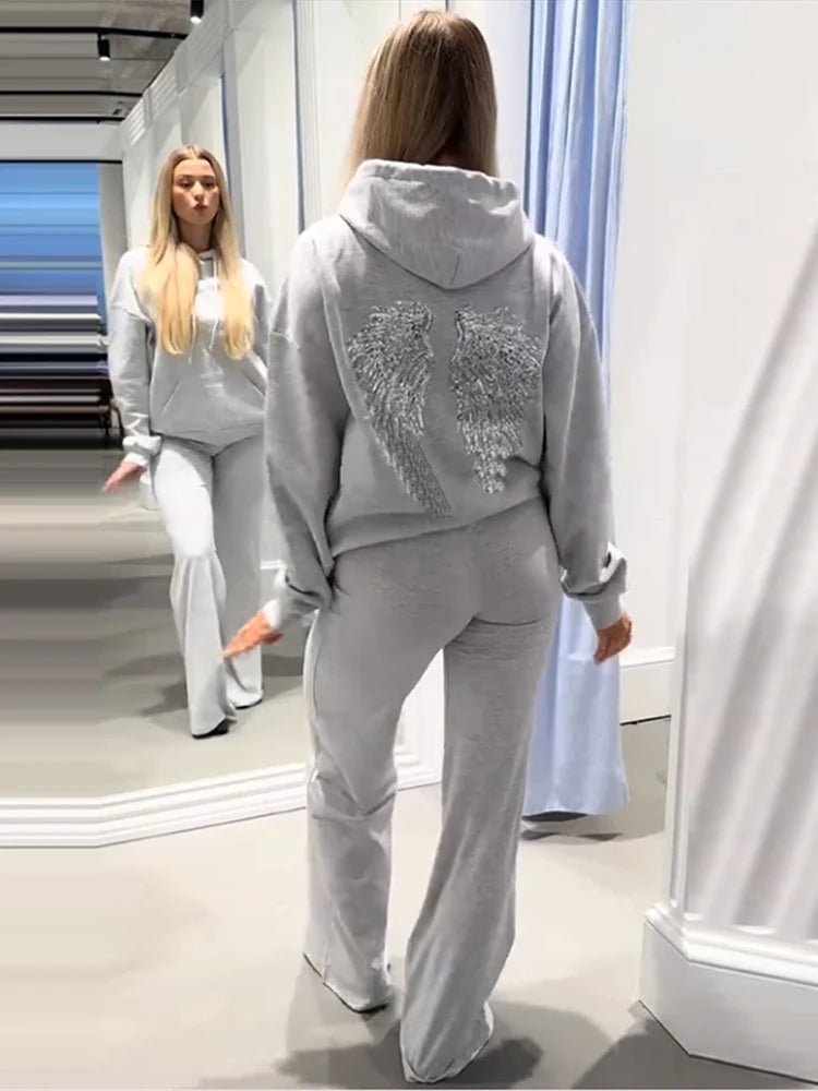 Women's Hoodie Set With Sequin Wings Casual Chic Two Piece - SN Wigs & More