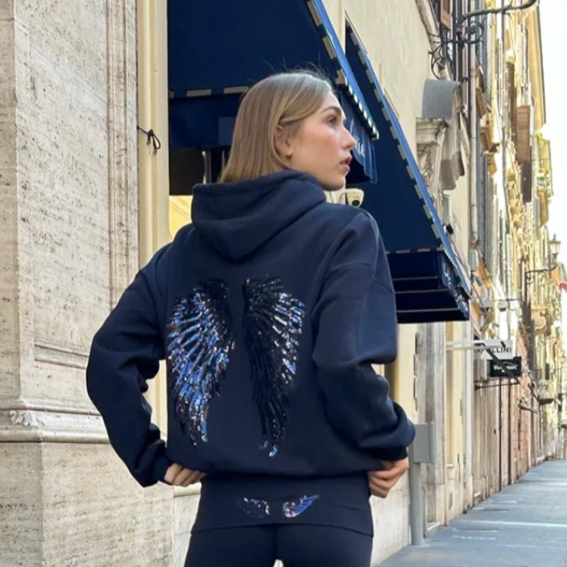 Women's Hoodie Set With Sequin Wings Casual Chic Two Piece - SN Wigs & More