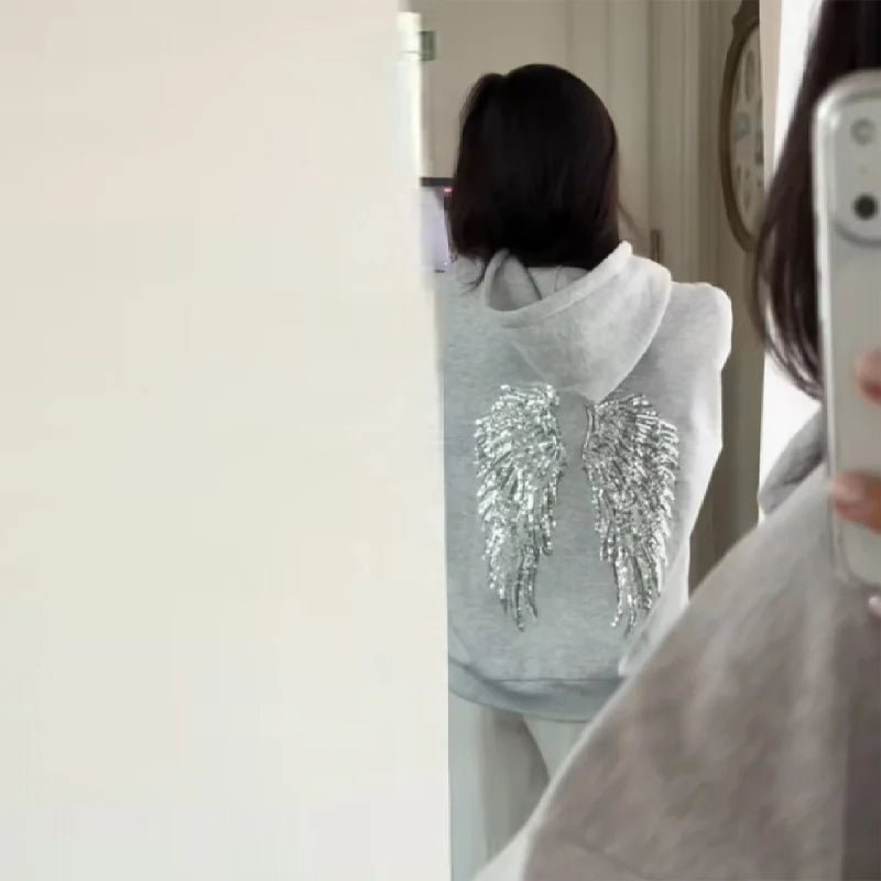 Women's Hoodie Set With Sequin Wings Casual Chic Two Piece - SN Wigs & More