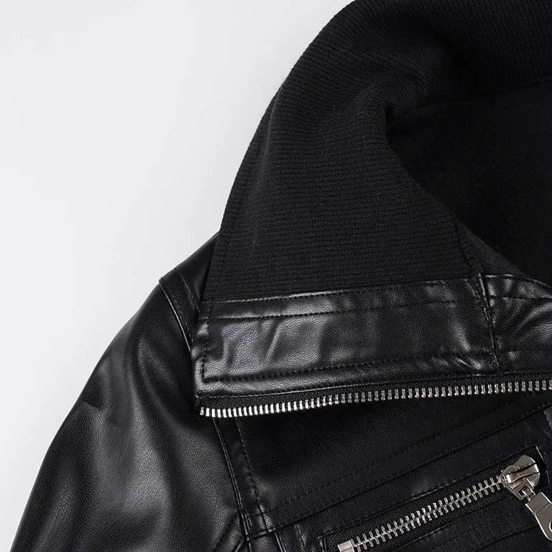 Women's Jacket Faux Leather Short Coat With Zipper Pockets Autumn Streetwear Slim Fit - SN Wigs & More