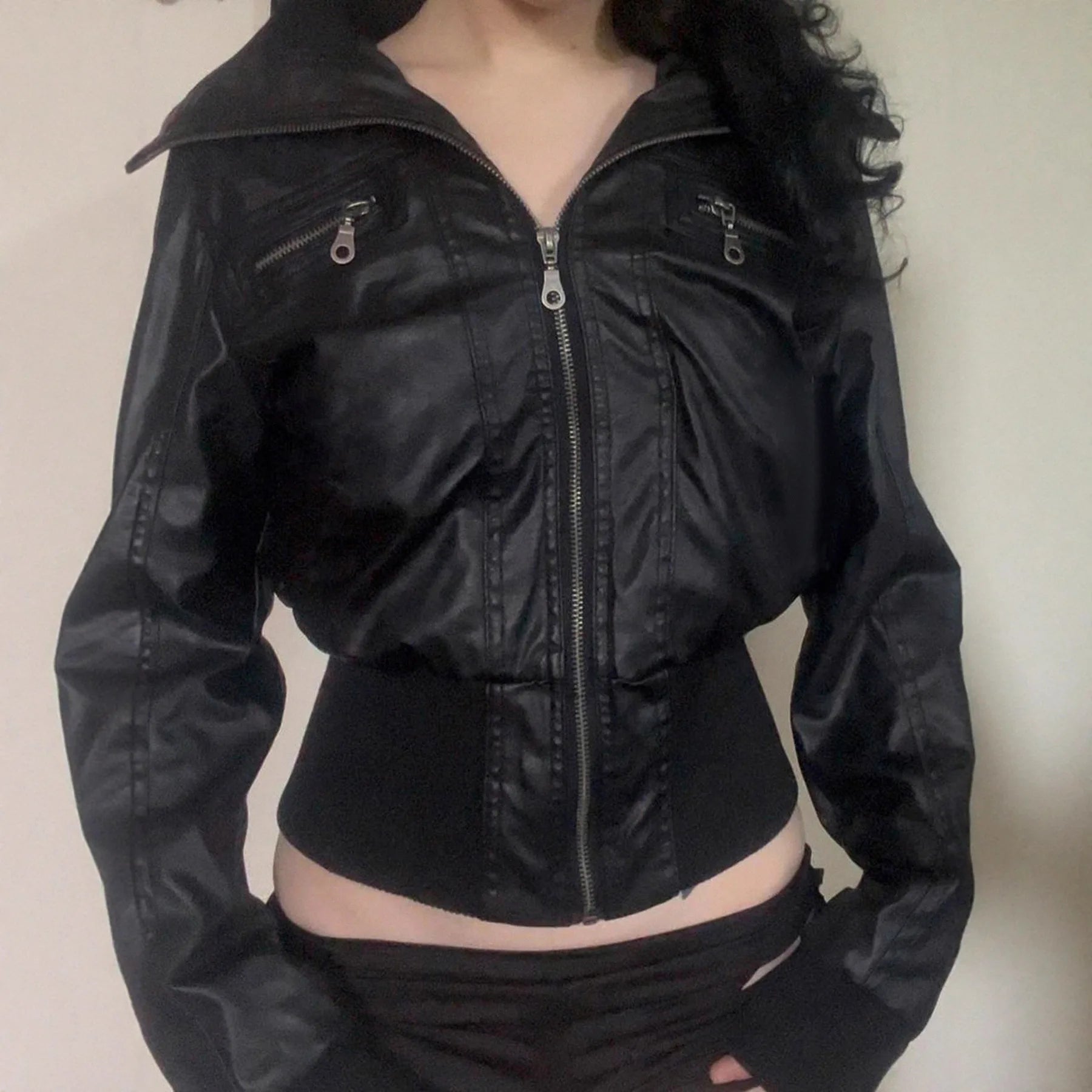 Women's Jacket Faux Leather Short Coat With Zipper Pockets Autumn Streetwear Slim Fit - SN Wigs & More