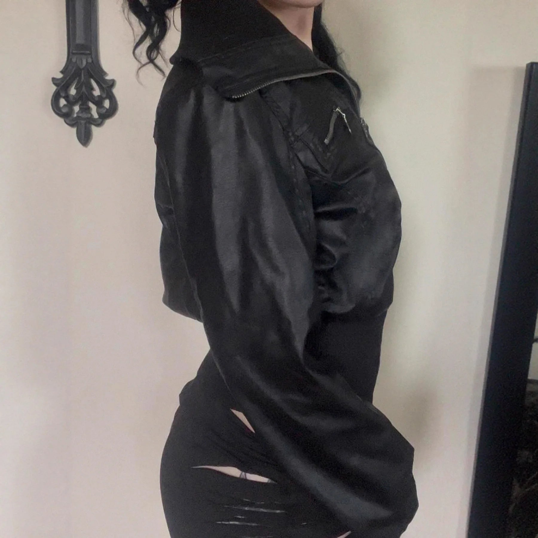Women's Jacket Faux Leather Short Coat With Zipper Pockets Autumn Streetwear Slim Fit - SN Wigs & More