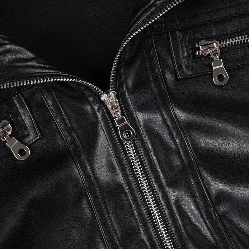 Women's Jacket Faux Leather Short Coat With Zipper Pockets Autumn Streetwear Slim Fit - SN Wigs & More