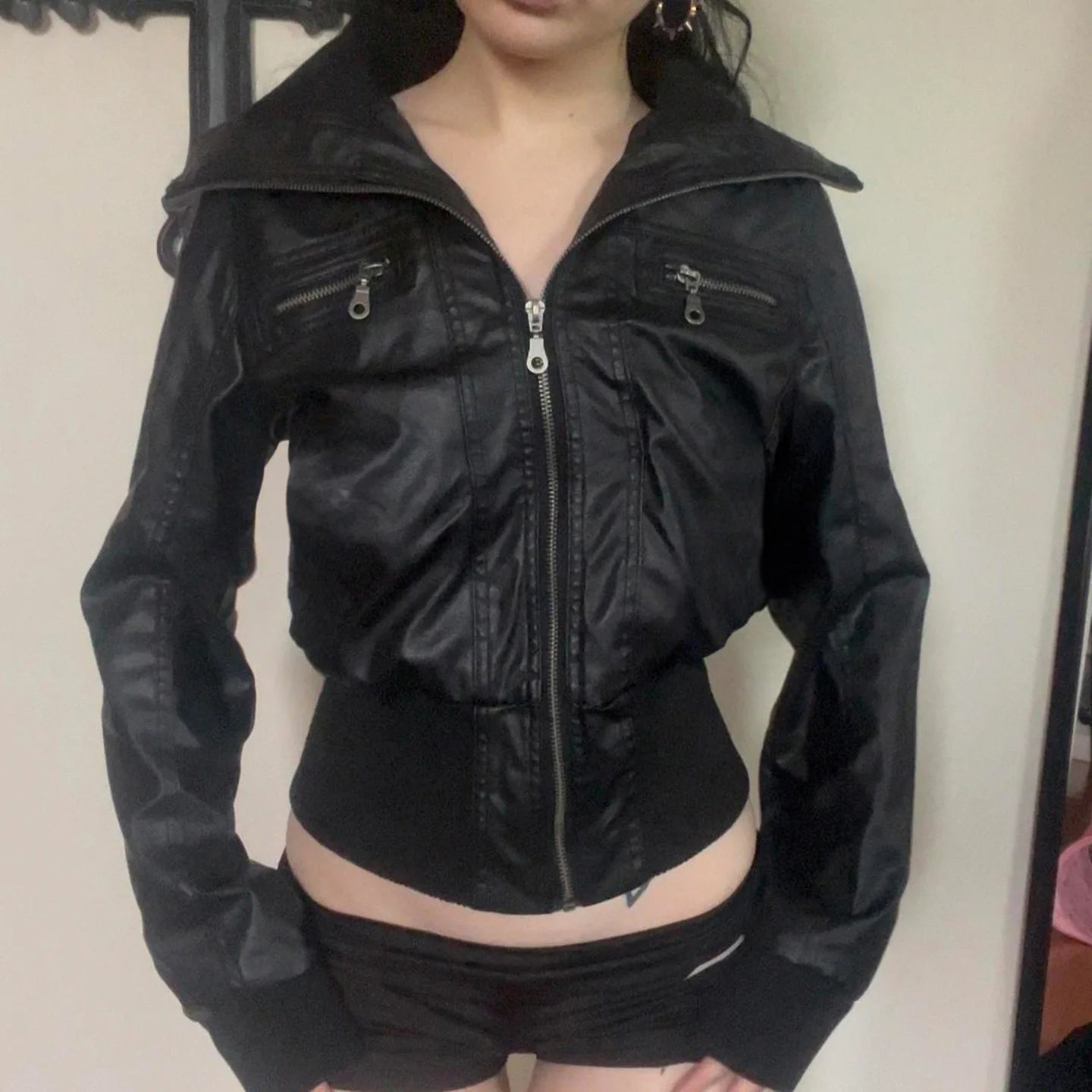 Women's Jacket Faux Leather Short Coat With Zipper Pockets Autumn Streetwear Slim Fit - SN Wigs & More