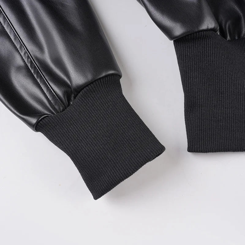Women's Jacket Faux Leather Short Coat With Zipper Pockets Autumn Streetwear Slim Fit - SN Wigs & More