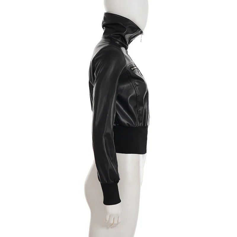 Women's Jacket Faux Leather Short Coat With Zipper Pockets Autumn Streetwear Slim Fit - SN Wigs & More