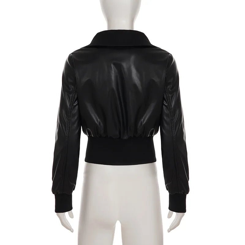 Women's Jacket Faux Leather Short Coat With Zipper Pockets Autumn Streetwear Slim Fit - SN Wigs & More