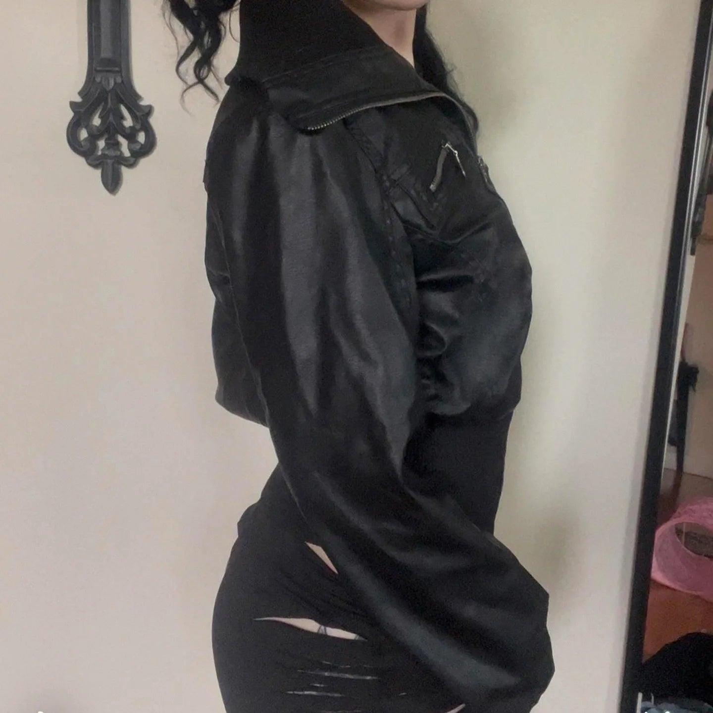 Women's Jacket Faux Leather Short Coat With Zipper Pockets Autumn Streetwear Slim Fit - SN Wigs & More
