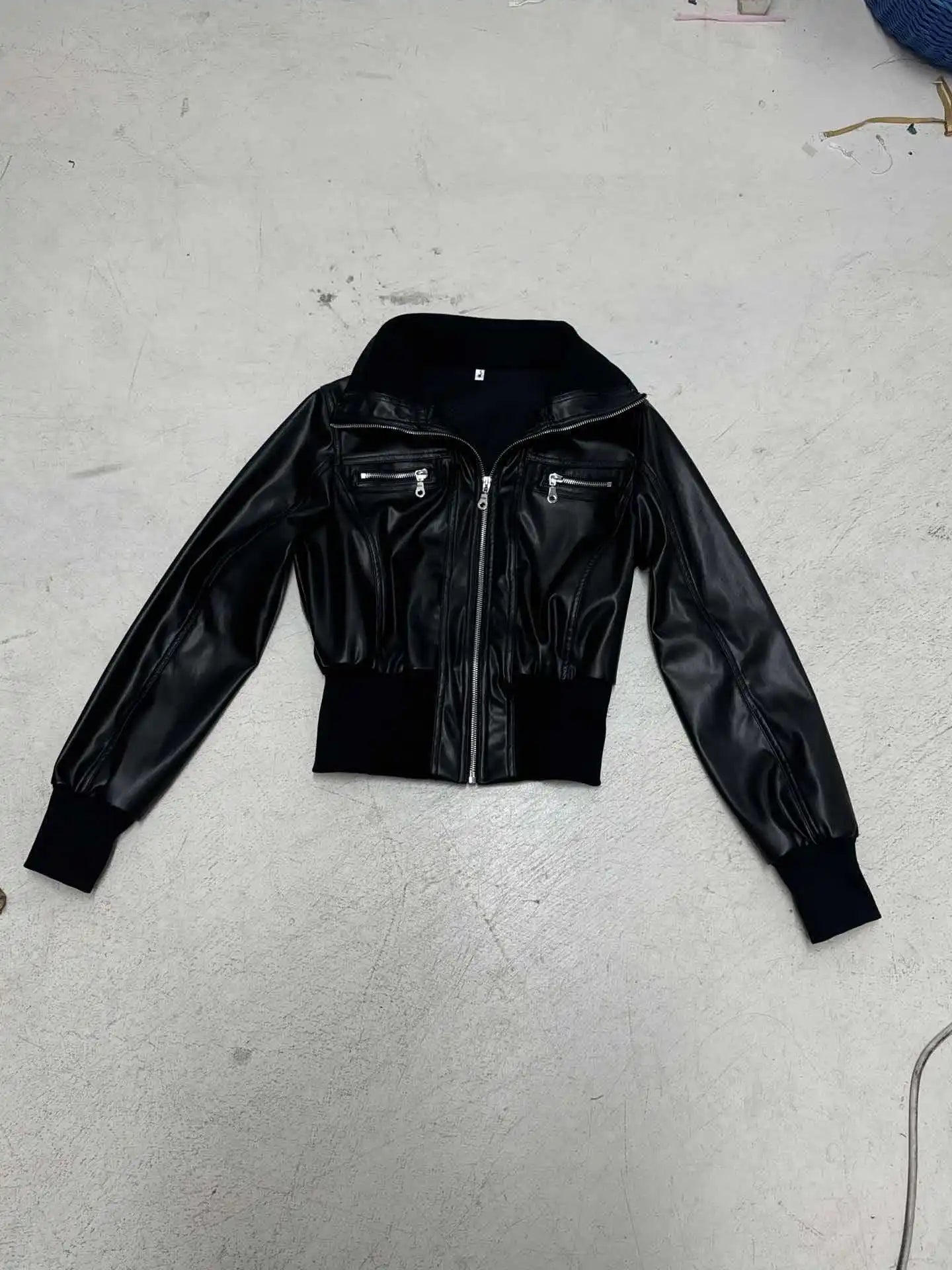 Women's Jacket Faux Leather Short Coat With Zipper Pockets Autumn Streetwear Slim Fit - SN Wigs & More