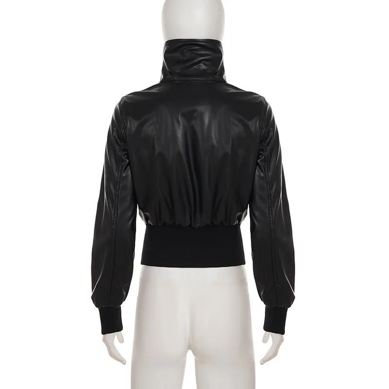 Women's Jacket Faux Leather Short Coat With Zipper Pockets Autumn Streetwear Slim Fit - SN Wigs & More