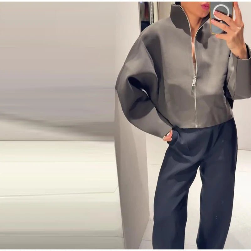 Women's Jacket With Vintage Lapel Zipper And Large Pockets Oversized Casual Spring Ready - SN Wigs & More