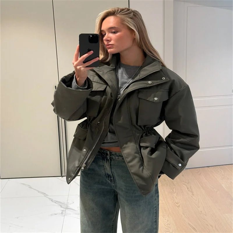Women's Jacket With Vintage Lapel Zipper And Large Pockets Oversized Casual Spring Ready - SN Wigs & More