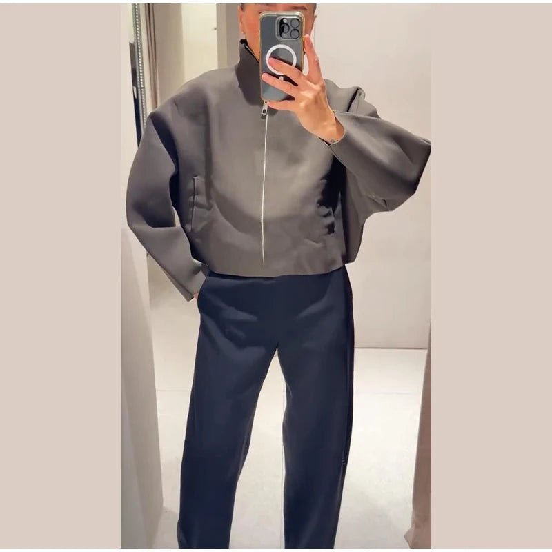Women's Jacket With Vintage Lapel Zipper And Large Pockets Oversized Casual Spring Ready - SN Wigs & More